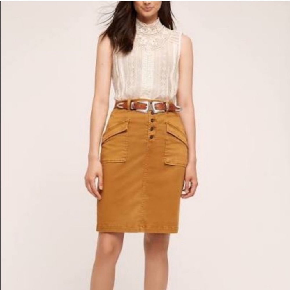 Anthropologie Pilcro Gold Khaki No 8 Pencil Skirt Size 8 EUC